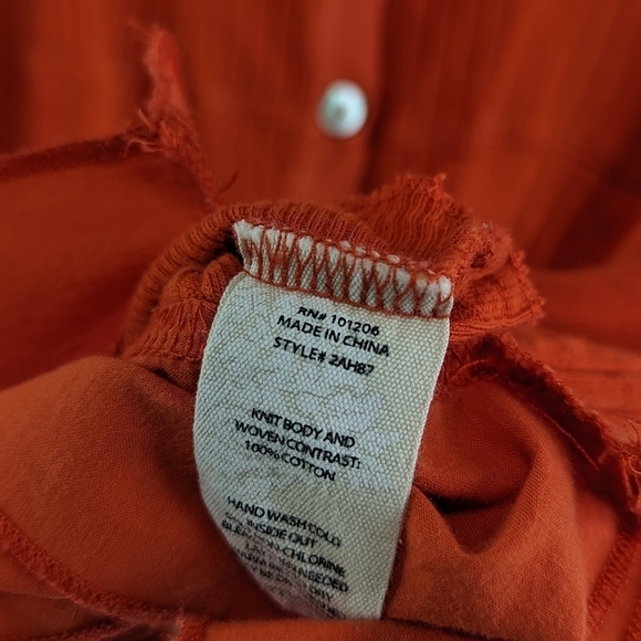 Soft Surroundings Shirt Womens Large Orange Roma Ribbed Ruffle Button Scoop - Picture 9 of 12